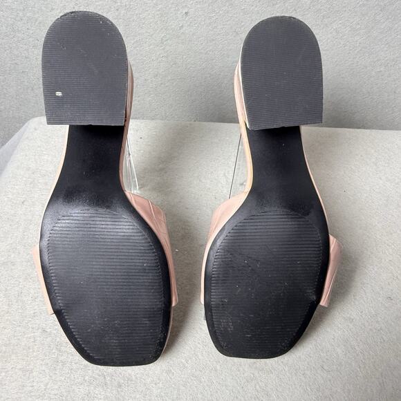 Qupid Tarra Blush Croc Crocodile Vegan Leather Block Heel Sandals Slides Mules 8 - Picture 7 of 8